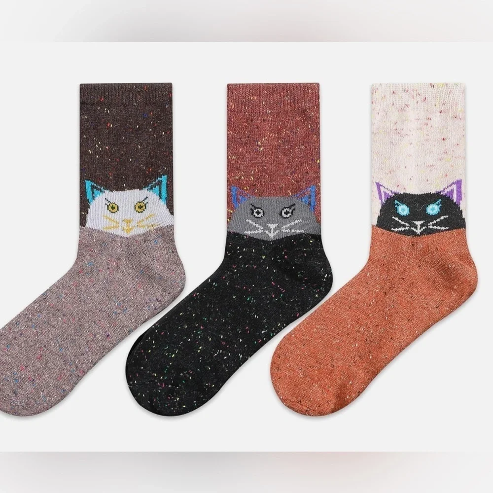 New 3 pack Crew Animal Wool Winter Socks Cats size 6-10